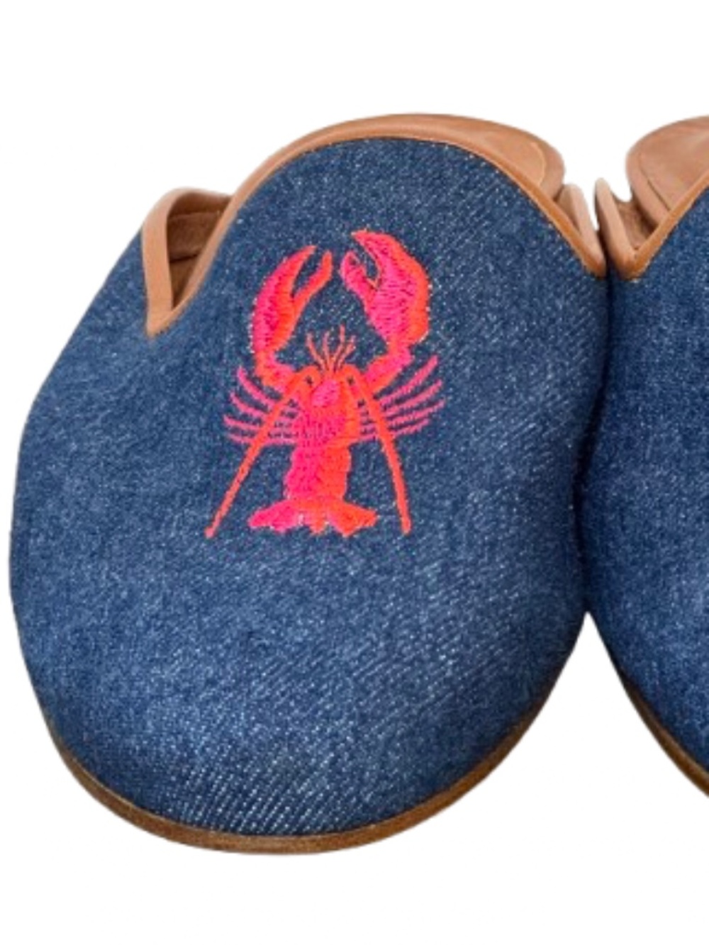 Women's Size 9.5 Zalo Lobster Embroidered Slip On Denim Mule Loafer
